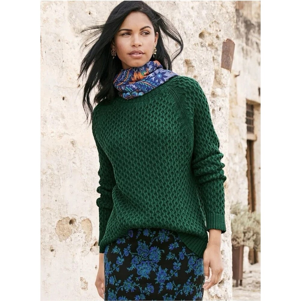 Peruvian Connection Green Cable Knit Sweater Womens Large L Cotton Pullover Cozy